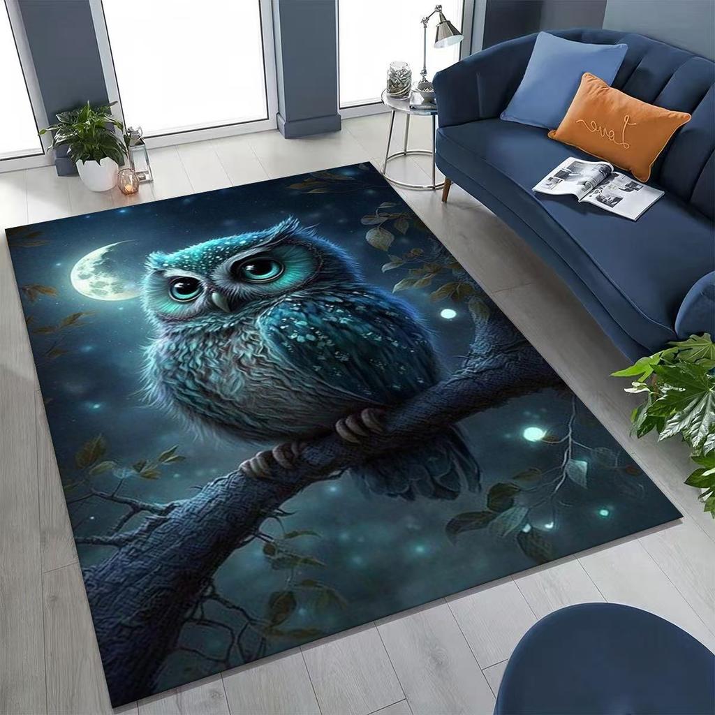 2026 New Mysterious Owl Colorful Cartoon Birds Rug for Bedroom Living Room Sofa Home Doormat Decor,Large Kid Non-slip Floor Mat