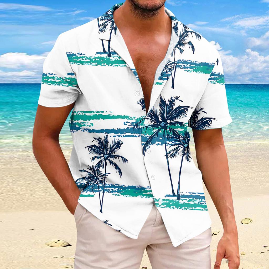 Hawaiian Shirt For Men Casual Fashion Summer Short Sleeve Buttons Printed T Shirt Top