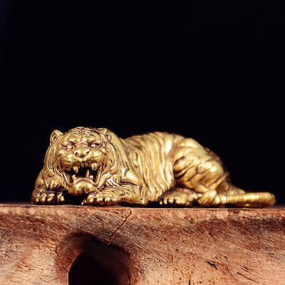 Винтажная латунная статуэтка короля тигра, пресс-папье, украшения, медные животные, тигр, миниатюры, фигурки, украшения для стола, домашний декор, подарок