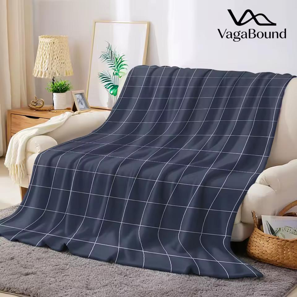 navy blue grid square Flannel Blanket Warm Soft Halloween Christmas Decorative Couch Warm Cozy All-Season Gift