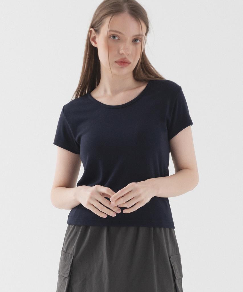 PIANER Slim Fit Round Neck Short Sleeve T-Shirt (Navy)