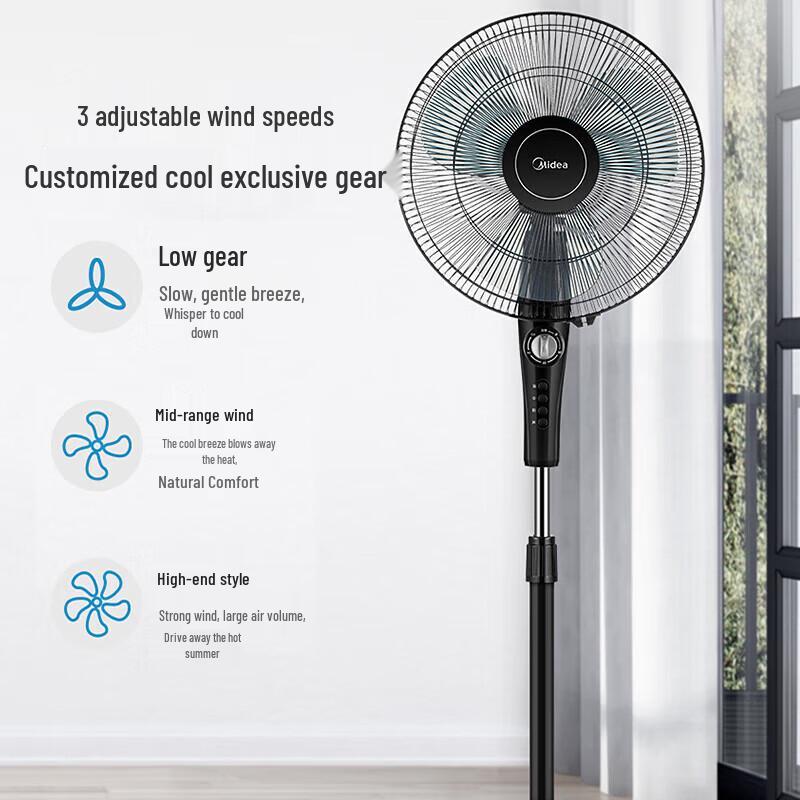Midea 16-дюймовый тихий oscillating напольный вентилятор, штекер CN (адаптер в комплекте)