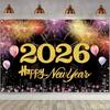 Блестящий Баннер-Фон для Нового Года 2026 Черно-Золотые Буквы Фон для Фотосъемки Ночное Мерцание Шампанское Праздничный Баннер