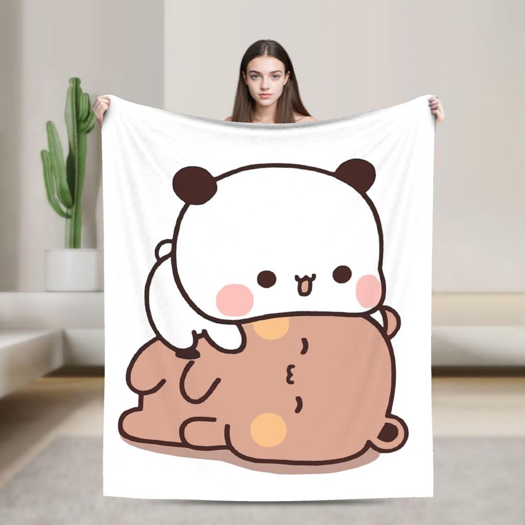 Bubu Dudu Playing Flannel Blankets Panda Bear Novelty Throw Blanket for Sofa Bedding Lounge 125*100cm Bedspread,