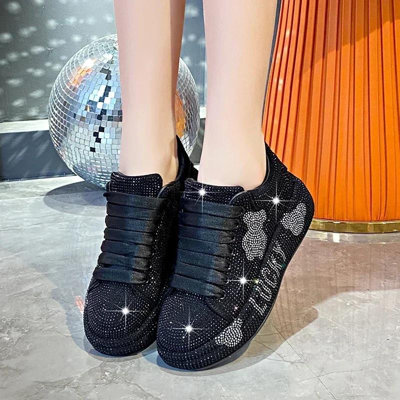 5 см весна осень натуральная кожа женская обувь стиль мода туфли на платформе кроссовки на платформе Tide Shine Bling Rhinestone обувь