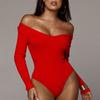 Sexy Charming Black Deep V-Neck Off Shoulder Bodysuit Elastic Long Sleeve Bodysuit Women's Shirt Bodysuit Autumn and Winter Clothes
