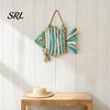 Seaside Resort Decor Fish Handmade Wall Decor, Rustic Coastal Hanging Ornament with Sea Glass Beach Themed Decorations Jute Rope, Bohemian Style