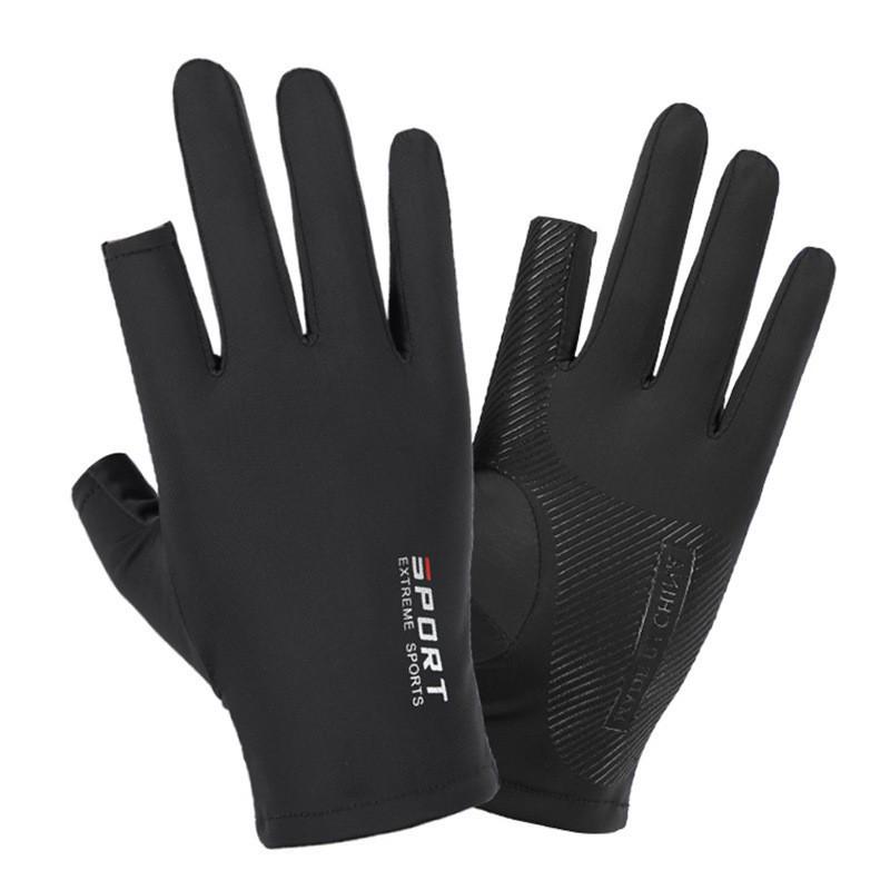 Men Women Lightweight Ice Silk Anti-Slip Driving Cycling Delivery Fishing Half-Finger Two-Finger Touchscreen Gloves