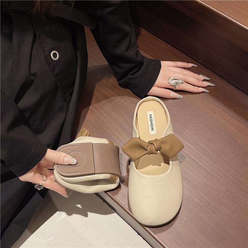 Стиль феи сумка-бант головные полушлепанцы женские летняя одежда 2025 новая мода мягкая подошва французские уличные крутые шлепанцы