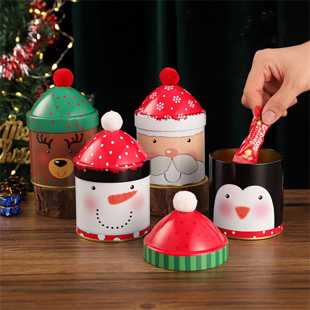 Creative Christmas Candy Storage Box Tin Metal Sealed Jar Packing Boxes Tinplate Cookie Candy Storage Christmas Party Supplies