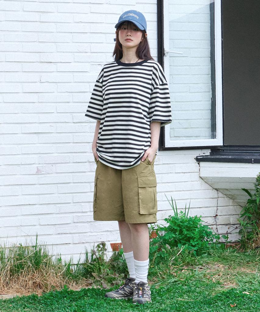 FILLUMINATE Semi-Crop Multi-Stripe T-Shirt - Brown