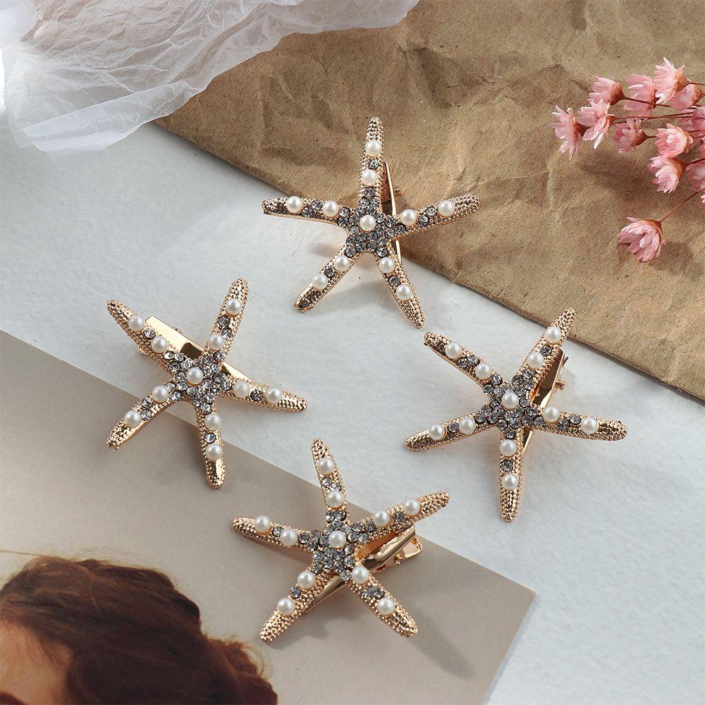 Fashion Bridal Headpiece Hair Jewelry Hair Clips Rhinestone Pearl Starfish Hairpin Girls Barrettes