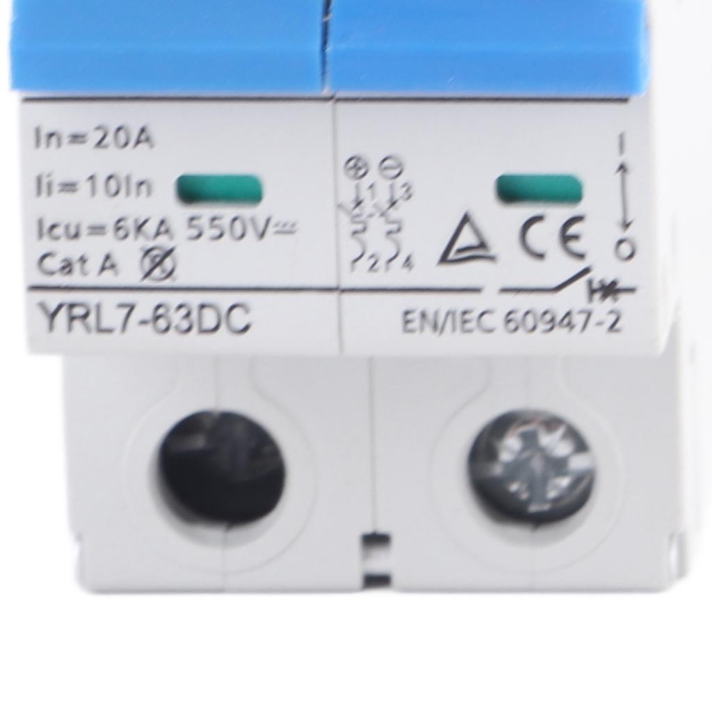 DIN Rail Mount Circuit Breaker Miniature Circuit Breaker 2 Pole DIN Rail Mount Circuit Breaker Disconnect 550V 20A