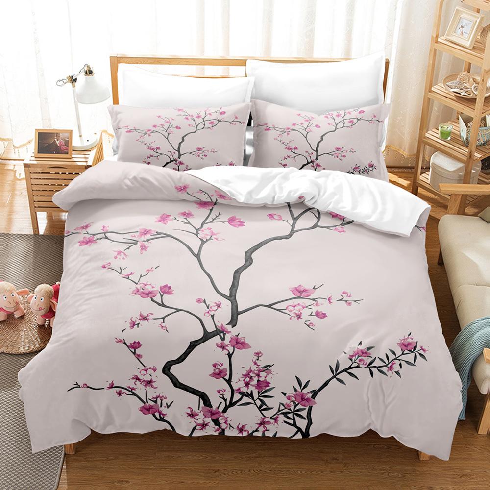 Purple Flowers Duvet Cover Set Polyester Comforter Cover King Queen Size Quilt Cover with Pillowcase for Girls Women Bedding Set