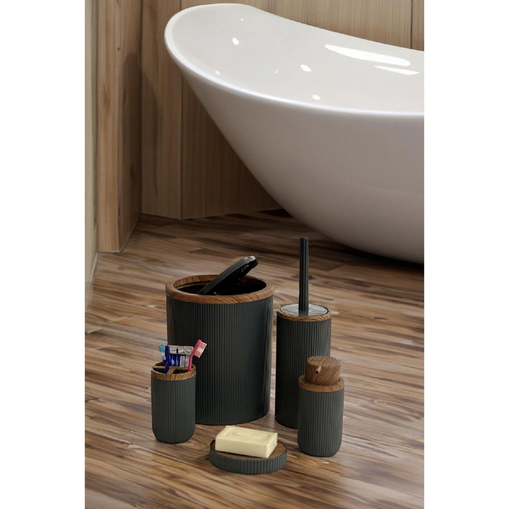 Auaro, набор из 5 круглых предметов для ванной комнаты, покрытый бамбуком в белые полоски