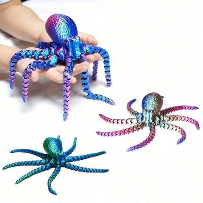 1 шт. 3D-печатная фигурка осьминога, яркое подвижное тело, декоративная игрушка для книжной полки, гостиной, офисного шкафа, столешницы