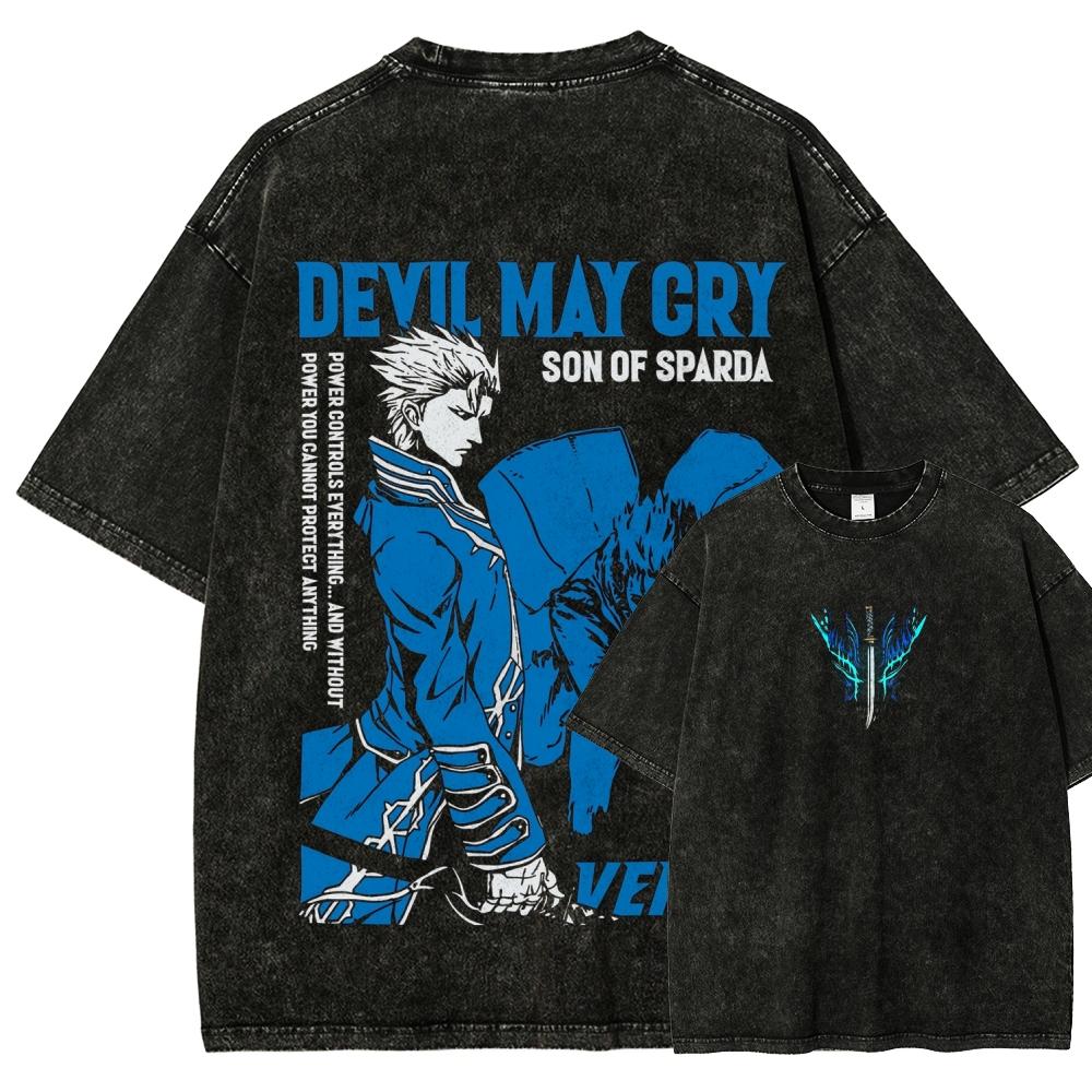 Футболка Devil May Cry с эффектом потертости 2026 Новинка?Личность модели Одежда рубашка Одежда на весь год Уличная мода Модный высокое качество Пара