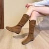 Women's Camel Suede Thigh-High Slouch Boots - Autumn/Winter 2025 Fashion, Flat Heel, Wide Calf, Round Toe