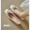 Французский темперамент жемчужный цветок толстый каблук одинарные туфли женские неглубокий вырез нежные с юбкой удобные и универсальные низкий каблук вечерние женские туфли