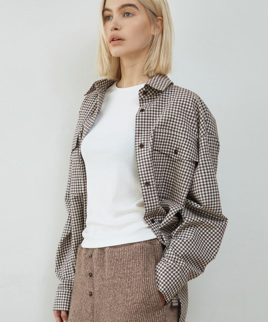 IHR Oversized Gingham Check Shirt / Brown