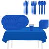 Spot Solid Color Dark Blue Theme Party Decoration Set Thickened Disposable Paper Plate Paper Cup Paper Towel Tablecloth
