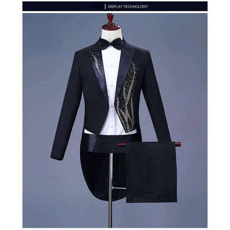 Мужское платье для выступлений, смокинг с цветными водорослями и бриллиантами, черно-белый костюм волшебника бельканто, певца, дирижера