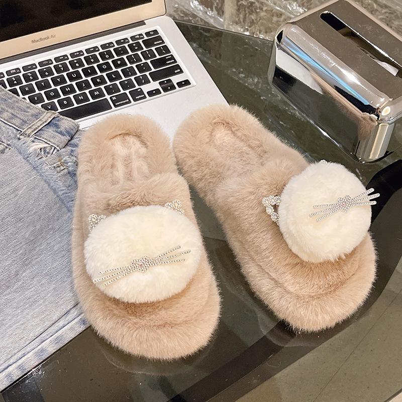 Зимние пушистые тапочки, женские домашние меховые тапочки для женщин, удобная пушистая домашняя обувь на плоской платформе, корейские шлепанцы