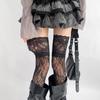 Women's Sexy Lace Trim Nylon Fishnet Stockings Retro Floral Sweet Mesh Breathable Thigh High Long Socks JK Over The Knee Socks