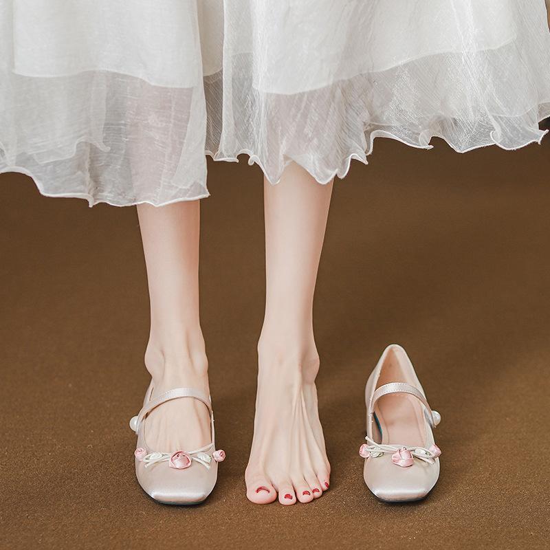 2025 New Mary Jane Women's Shoes Late Evening Wind National Style Word with Square Head Thick Heel Elegant Versatile Wedding Shoes