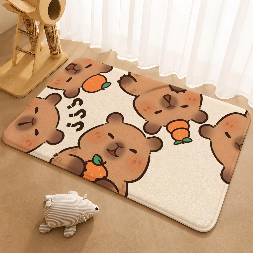Cute Capybara Floor Mat Floor Mat Soft Flannel Non-Slip Door Rug for Living Room