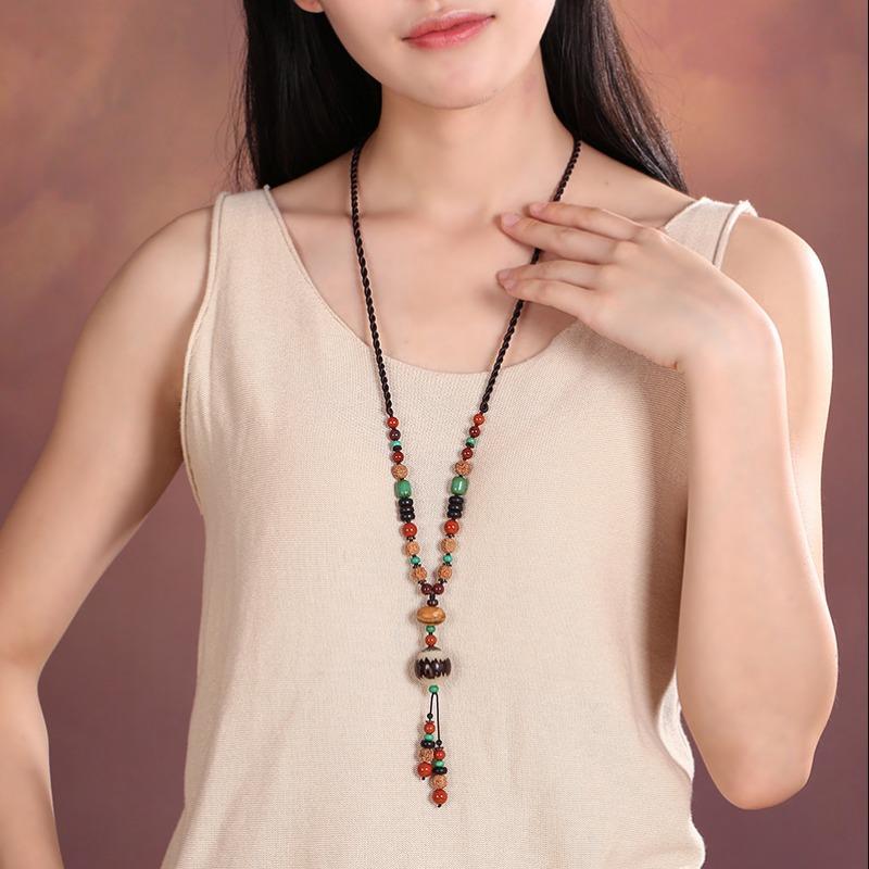 GemChic женские новые классические этнические деревянные бусины кулон ожерелье винтажная длинная цепочка мода день рождения рождество ювелирные изделия подарок
