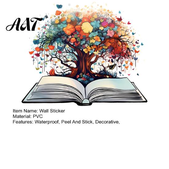 Floral Book Tree Wall Stickers Large Sticker, Colorful Flowers Decal, Waterproof Flexible PVC Covering Peel And Stick Decal for Home Living
