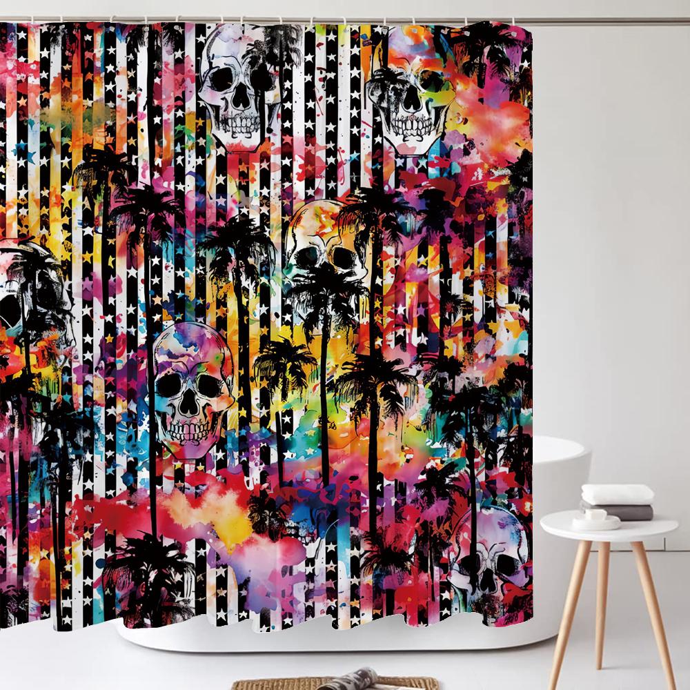 Личность Цветы и Ужас Скелет Череп Шторка для душа Полиэстер Ткань Домашний декор Хэллоуин Занавеска для ванной с крючками