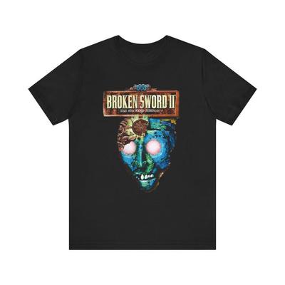 230 г/м² 100% хлопок Broken Sword 2 The Smoking Mirror Обложка ПК Унисекс Джерси Футболка с коротким рукавом Ностальгия по 90-м Отличный подарок для геймеров и коллекционеров
