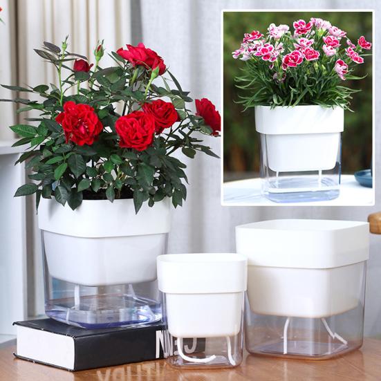 Самополивающийся цветочный горшок с хлопковым шнурком, окошком для видимости уровня воды, горшок для полива снизу, автоматический полив