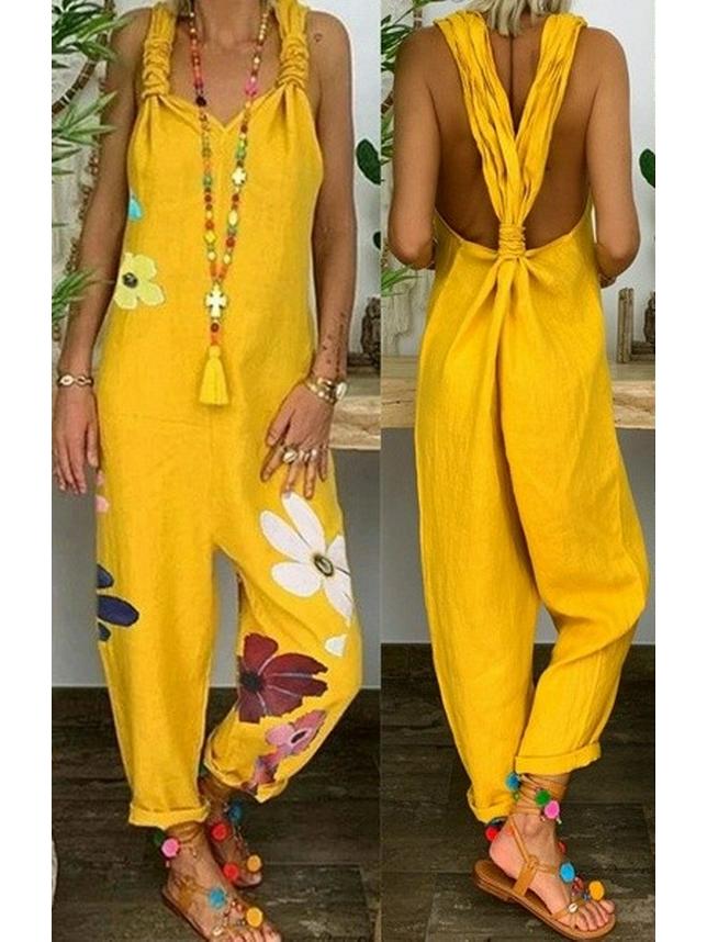 Свободный повседневный льняной комбинезон большого размера (2021)