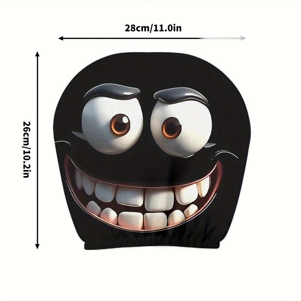 2pcs Set of Funny Big-Eyed Grinning Cartoon Print Car Seat Headrest Covers, Car Headrest Covers for Funny Car Interior Accessories