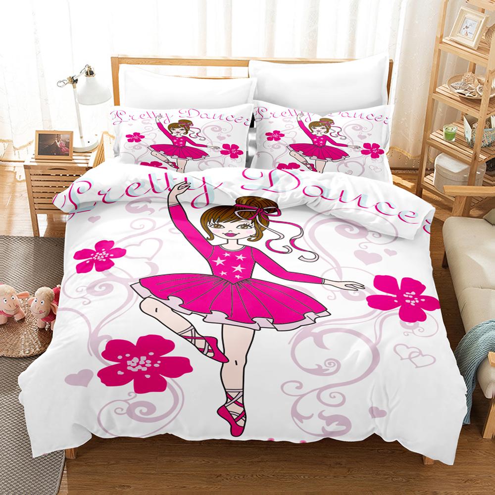 Cartoon Ballet Duvet Cover Set Princess Style Dancing Girl 3D Print King Queen for Girls Women Teen Dancer Polyester Bedding Set