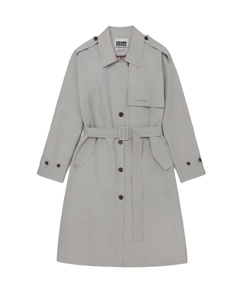 CRANK Belted Long Trench Coat_Light Gray