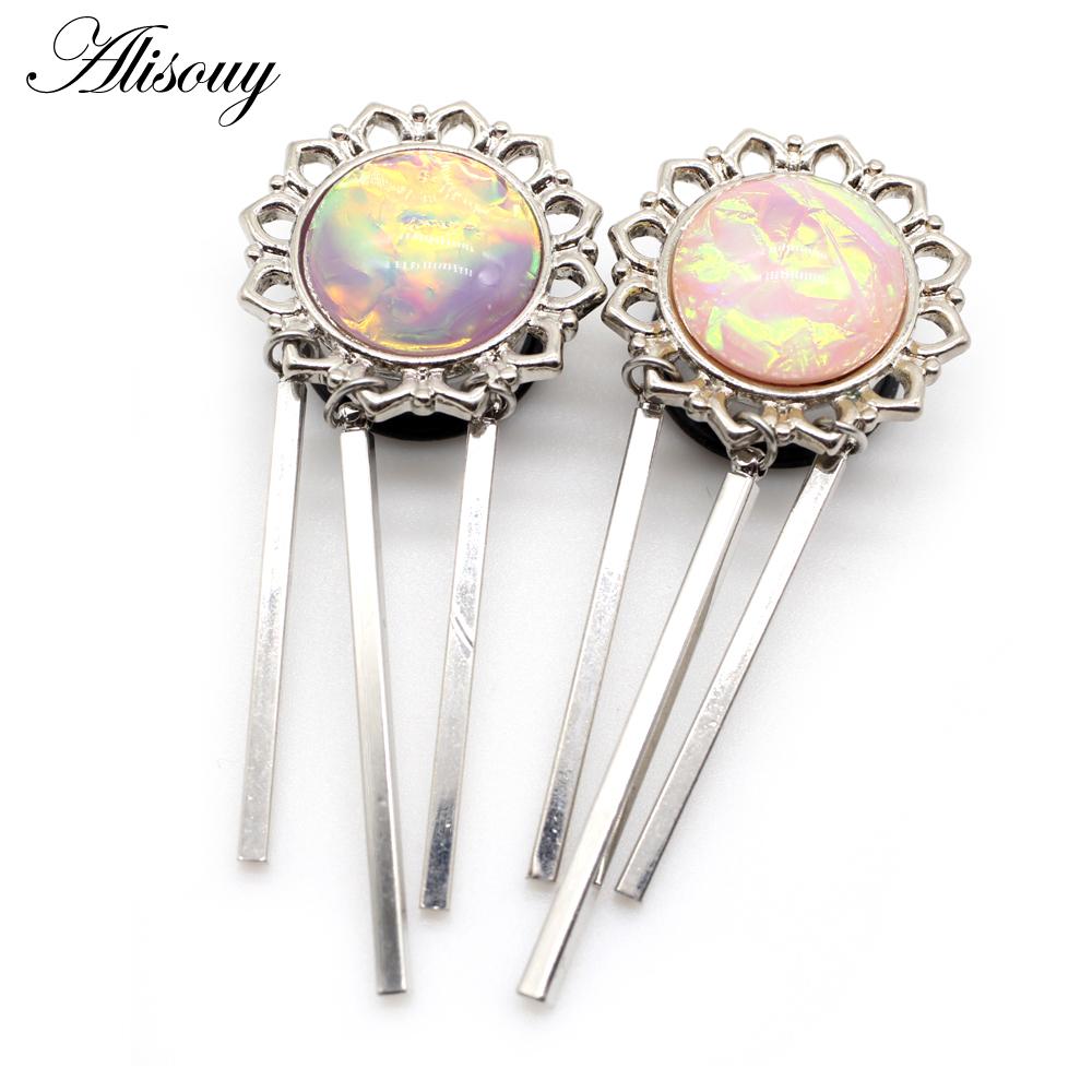 Alisouy 2 шт. новый цветок розовый опал кулон из нержавеющей стали беруши туннельный расширитель расклешенные носилки датчики пирсинг украшения для тела