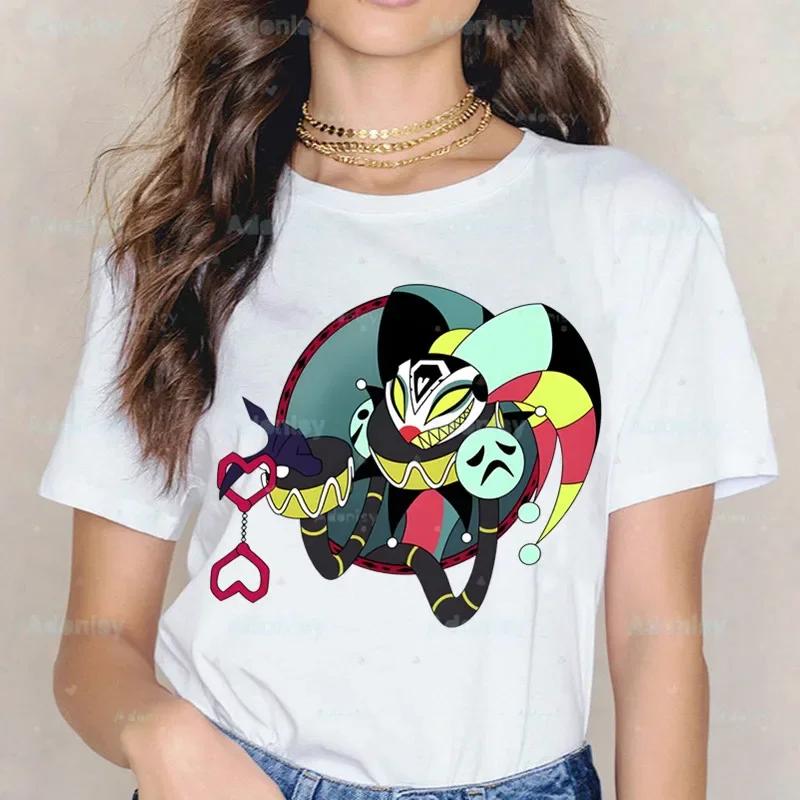 Мультяшные футболки Helluva Boss Женские летние графические футболки Смешные футболки для женщин Футболки с круглым вырезом Топы Харадзюку