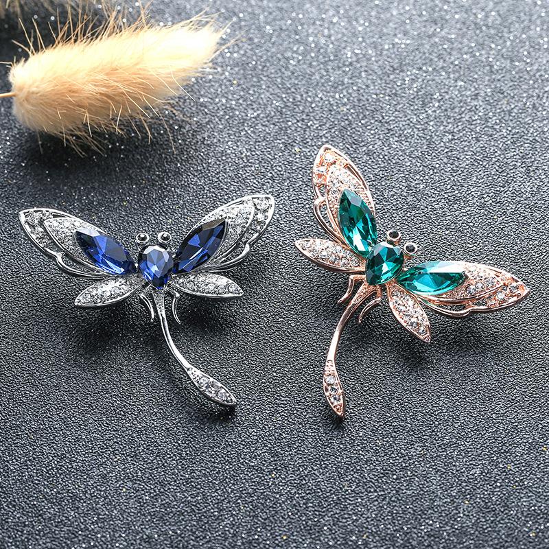 Temperament Dragonfly Brooch Female Retro Crystal Insect Brooch Temperament Pin Trendy Atmospheric Clothing Accessories