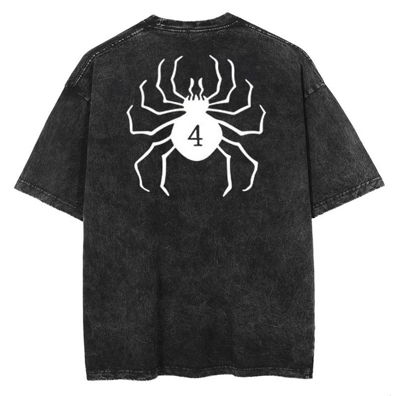 Харадзюку Винтажная Черная Футболка с Аниме Принтом Мужская Уличная Одежда