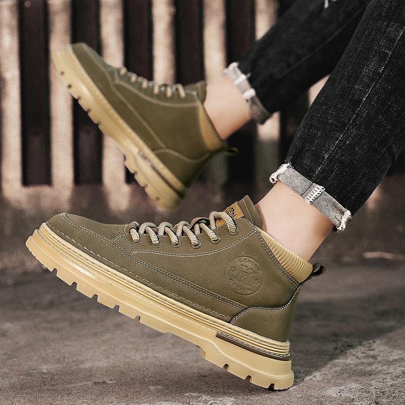 Мужские ботинки осень и зима новые высокие хлопковые ботинки модные повседневные ботинки уличные рабочие ботинки нескользящие теплые плюшевые хлопковые туфли