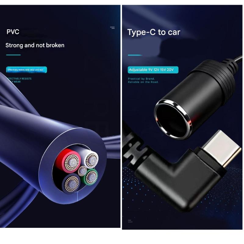 Тип "Plug and Play" Адаптер Type C в прикуриватель автомобиля с регулируемой настройкой напряжения и быстрой зарядкой PD для легкой зарядки устройств