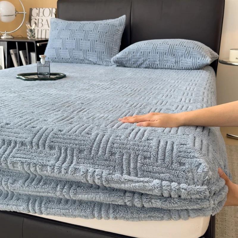 3 предмета Постельное белье Новое Хлопковый Флис Жаккард Осень Зима Шапка на кровать Приятное к коже и Теплое Молочный Вельвет Наматрасник с Растягивающимся Покрывалом