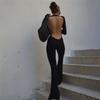 Black Sexy Backless Jumpsuits For Flare Pants Rompers Club Party One Piece Outfits Overall Clothes S M L
