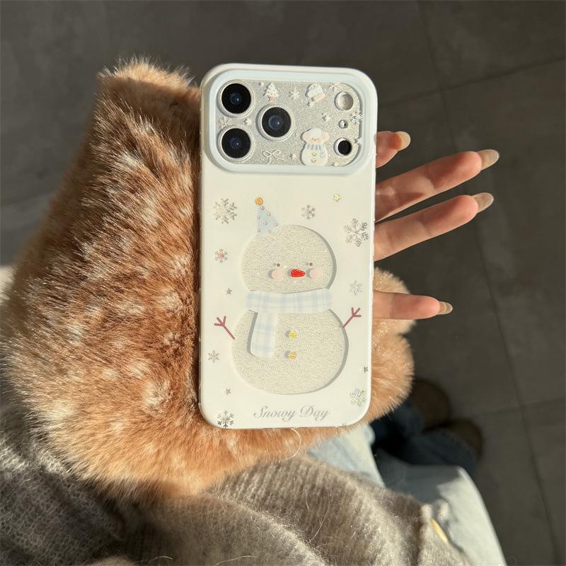 Зимний чехол для телефона с блестками, снежинками и снеговиком для iPhone 17/16 Pro Max/15/14 - Новая модель
