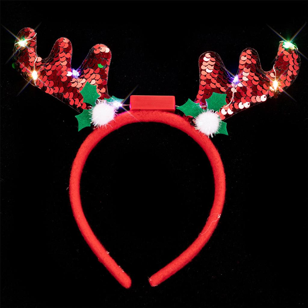 Christmas Reindeer Horn Headbands Glitter LED Hair Hoop for Christmas Headpiece Fancy Dress Party Supplies