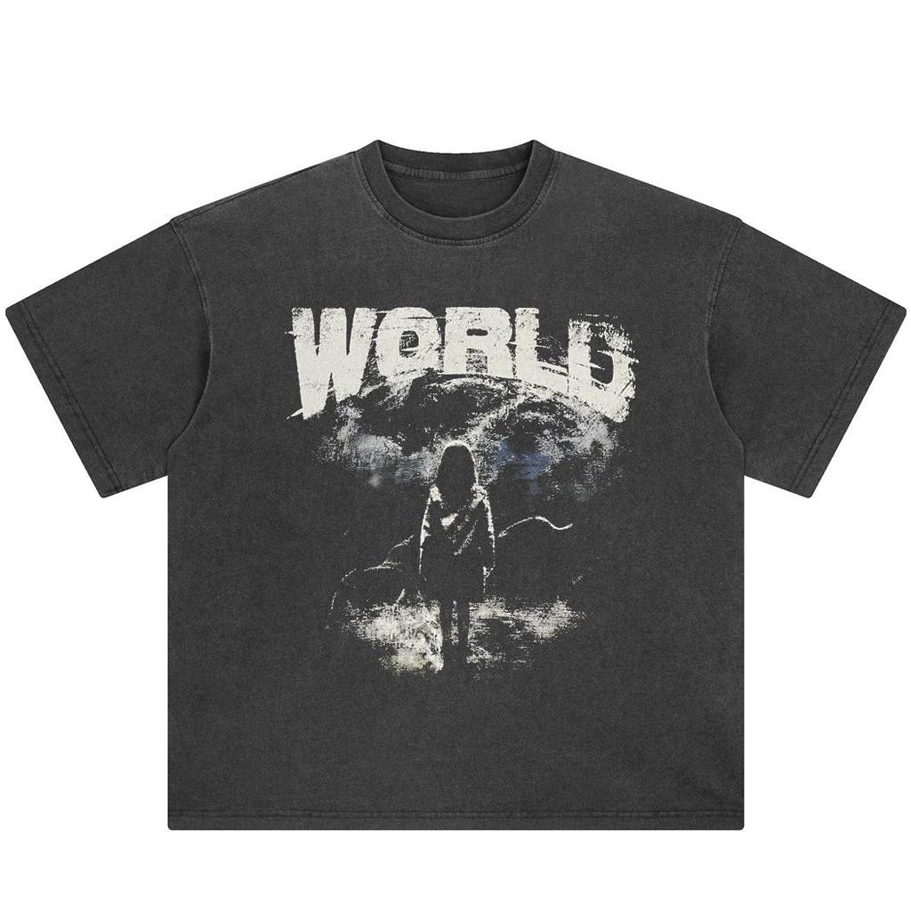 Футболка уличная с принтом World Letters Graphic Washed Black, хлопковая футболка унисекс, летние футболки с короткими рукавами
